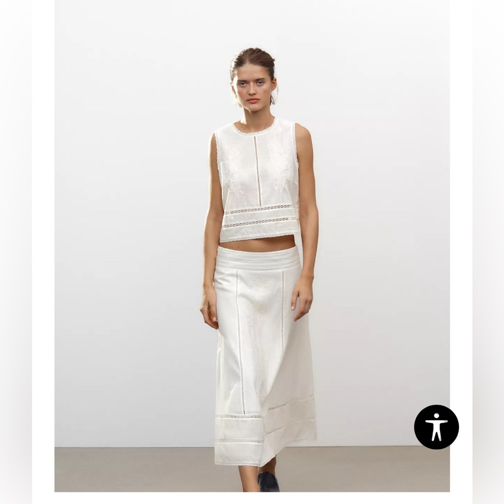ZW COLLECTION EMBROIDERED TOP AND MIDI SKIRT SET. SUZE LARGE